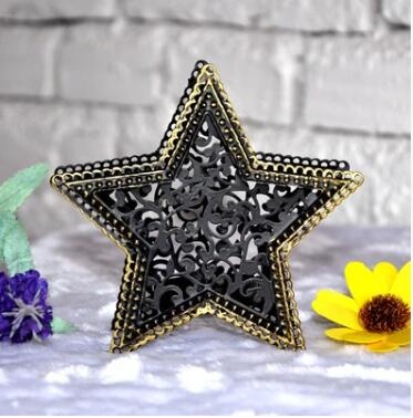 Star hollow Design Table And Home Decoration black brush gold Metal Candle Holder