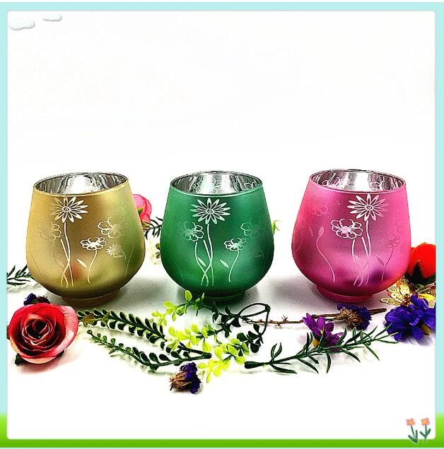 Glass Hurricane Candle Holders set handicraft Colourful