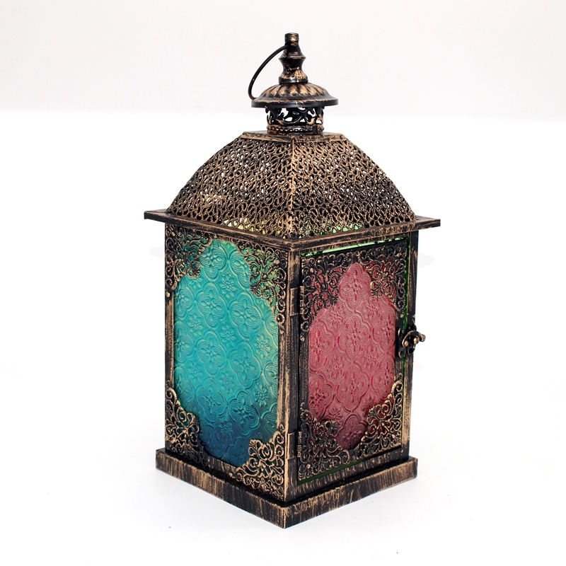 Classical gold metal moroccan lantern windproof brass lantern for wedding decoration