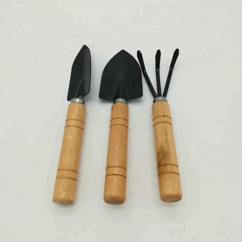 Child garden tools with printing handle, wood handle garden tools, 3pcs garden tool set