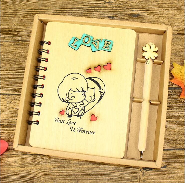 Retro wooden notebook with pen gift crafts stationery Boutique Gift