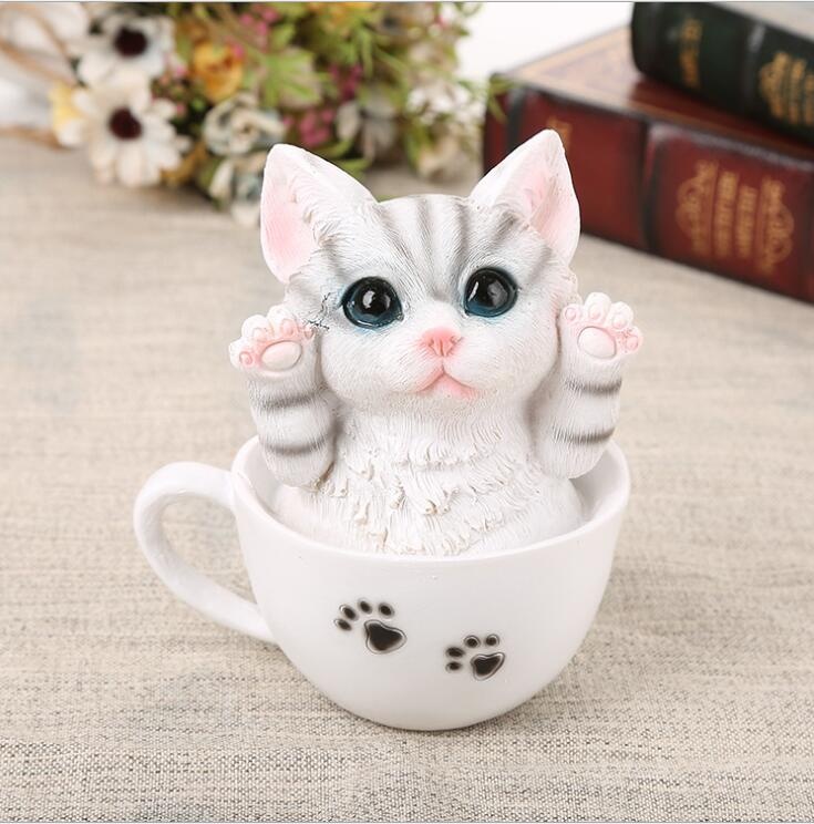 Cute little cat in cup unique resin crafts Customized handmade gifts