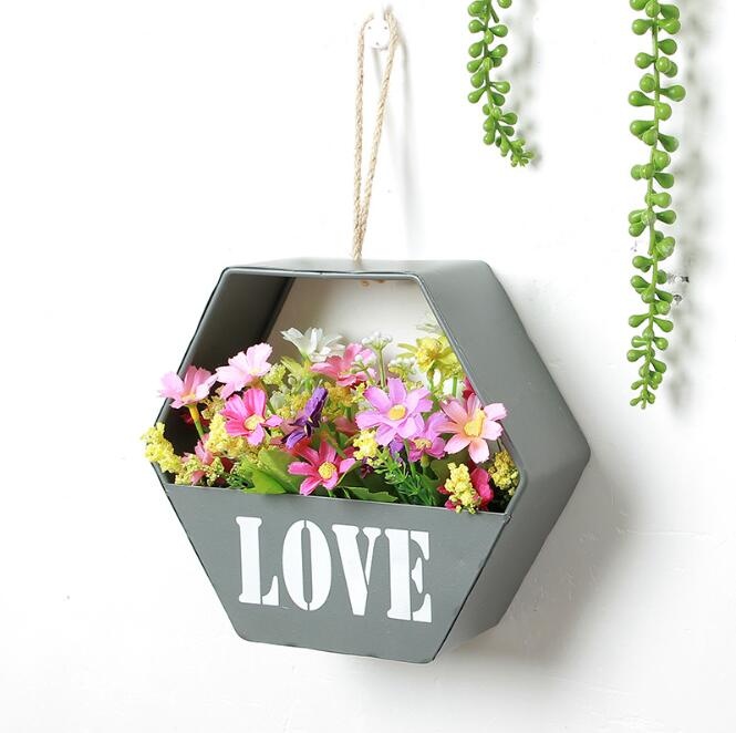 Metal round /hexagon shape wall hanging flower pot wall/garden decoration