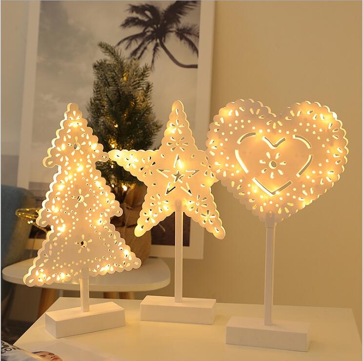 Plastic Christmas Tree/heart /star LED Night Light Creative Shape Table Lamp Indoor Decor
