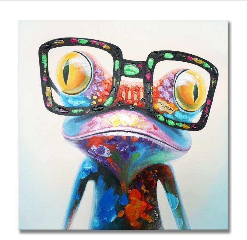 3D Abstract Canvas Handpainted  Oil Painting Pop Frog with Glasses on Canvas Wall Art decor