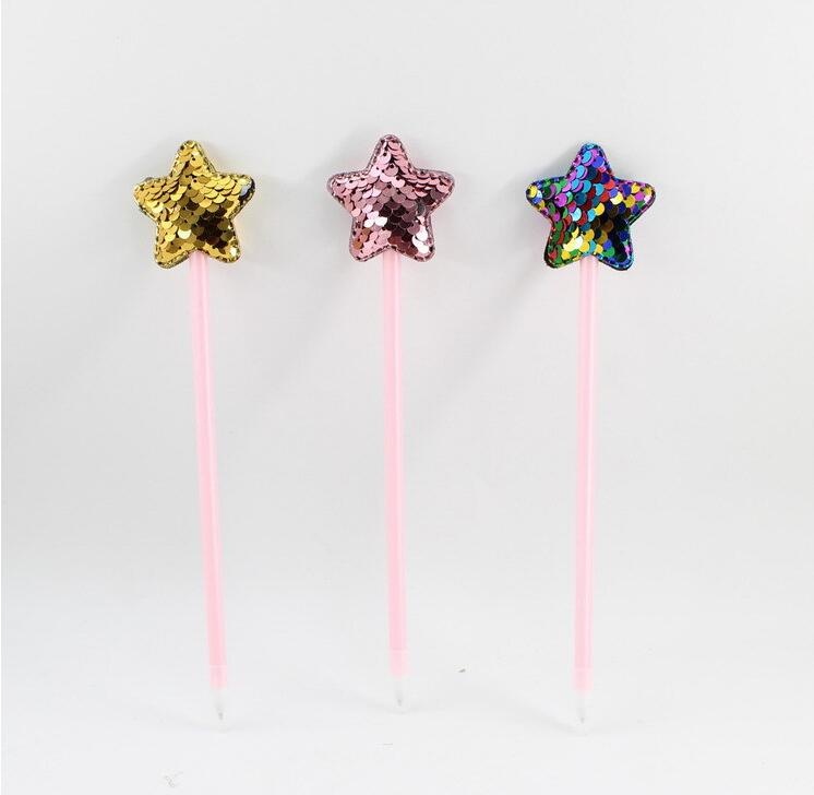 Novelty plastic ballpen star decor with glitter surface two sides