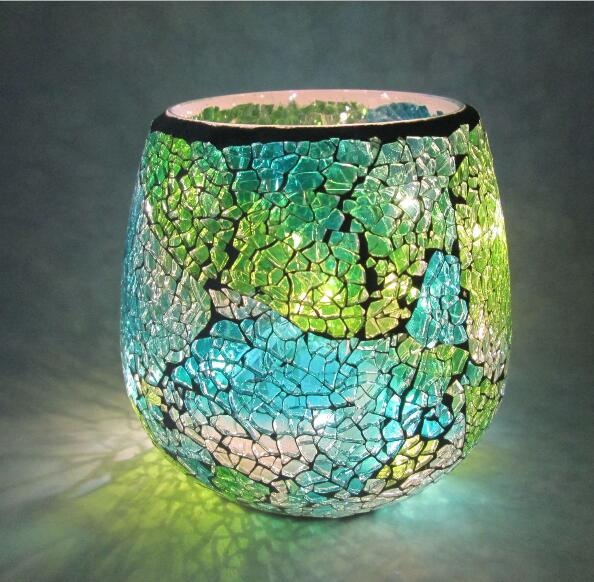 Hand made crackle Mosaic glass candle holder for home wedding decorative