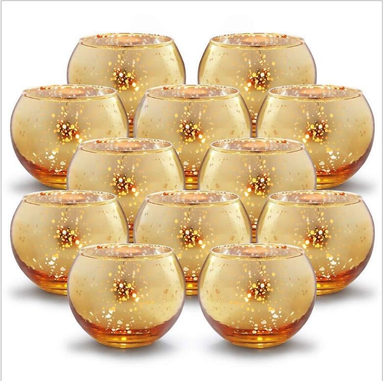 Speckled gold Round Mercury Glass Votive Candle Holders