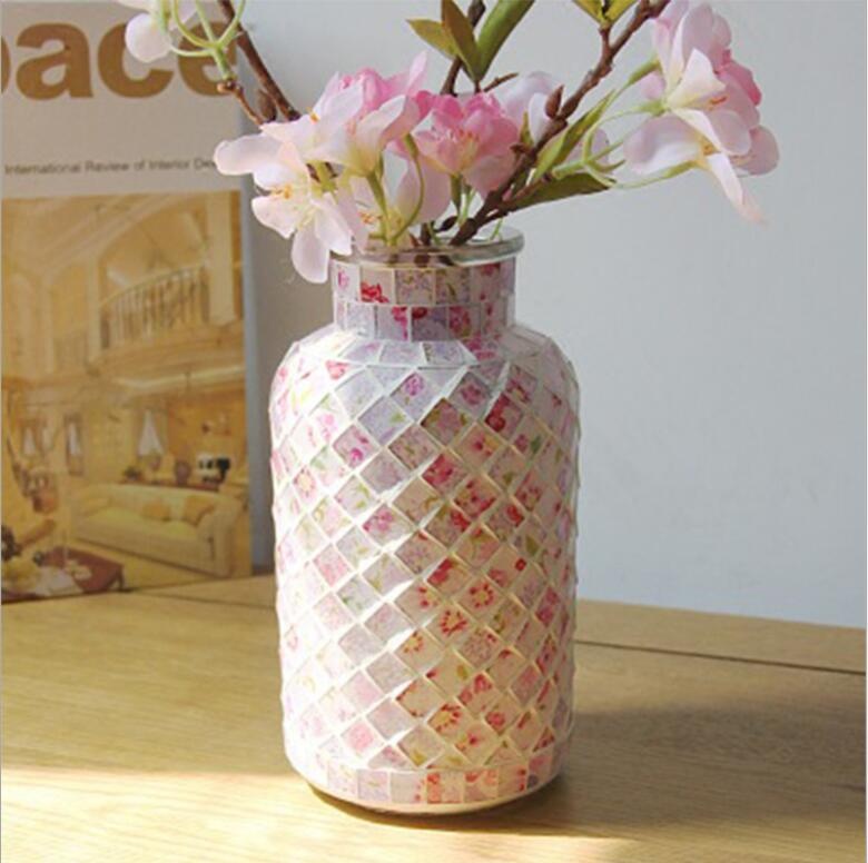 Pastoral style pink mosaic glass bottle home decoration vase