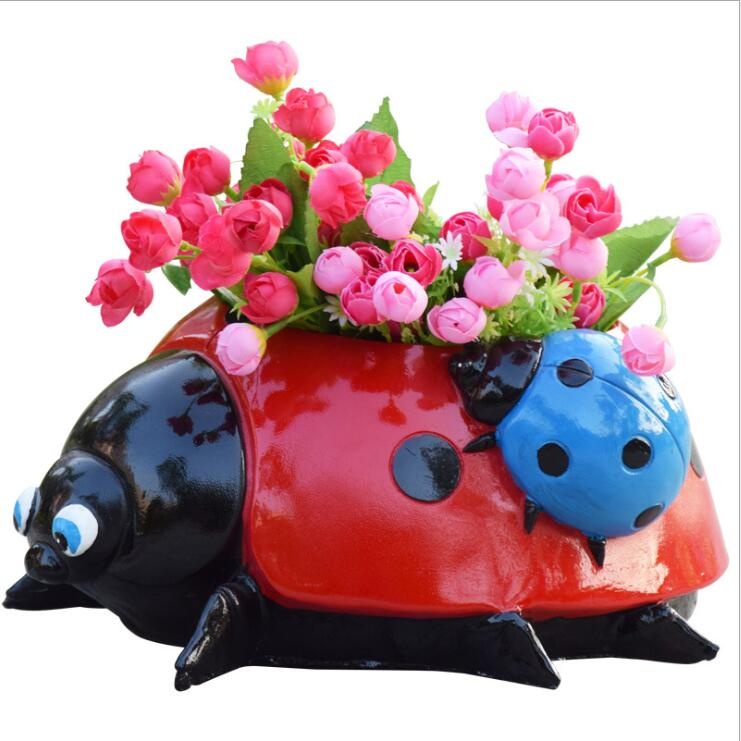 polyresin Ladybug statue animal planter for garden decoration flower pot