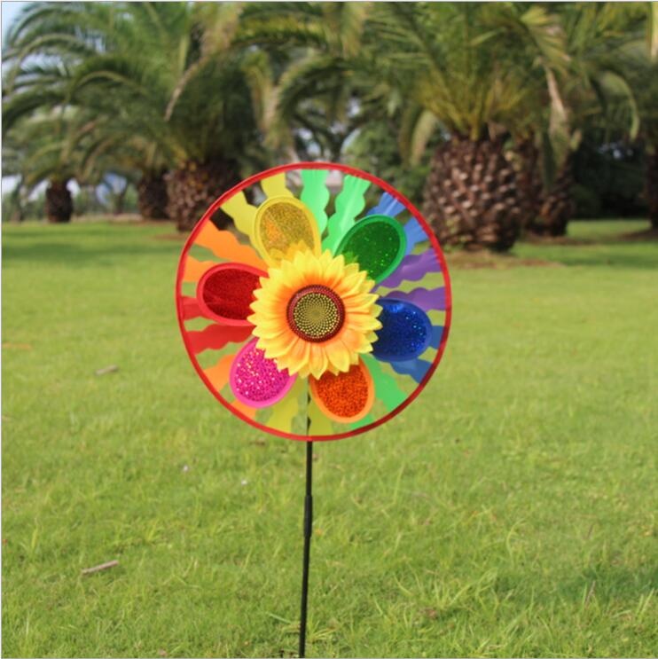 Plastic Beautiful sunflower wheel windmill for garden lawn decoration garden stake