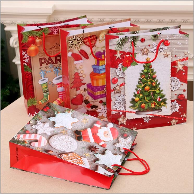 Shopping Bag Cheap Merry Christmas santa pattern Paper Gift Bag