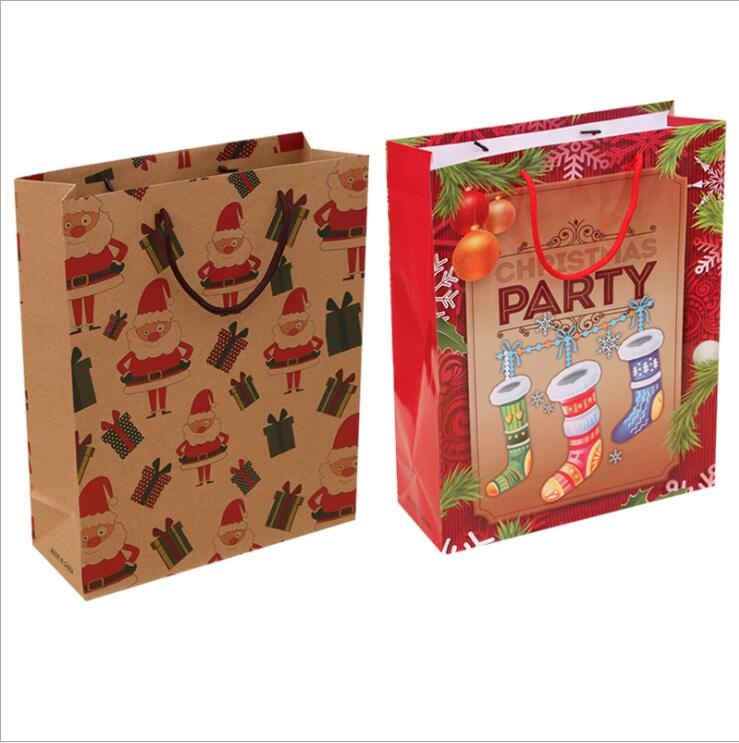 Shopping Bag Cheap Merry Christmas santa pattern Paper Gift Bag