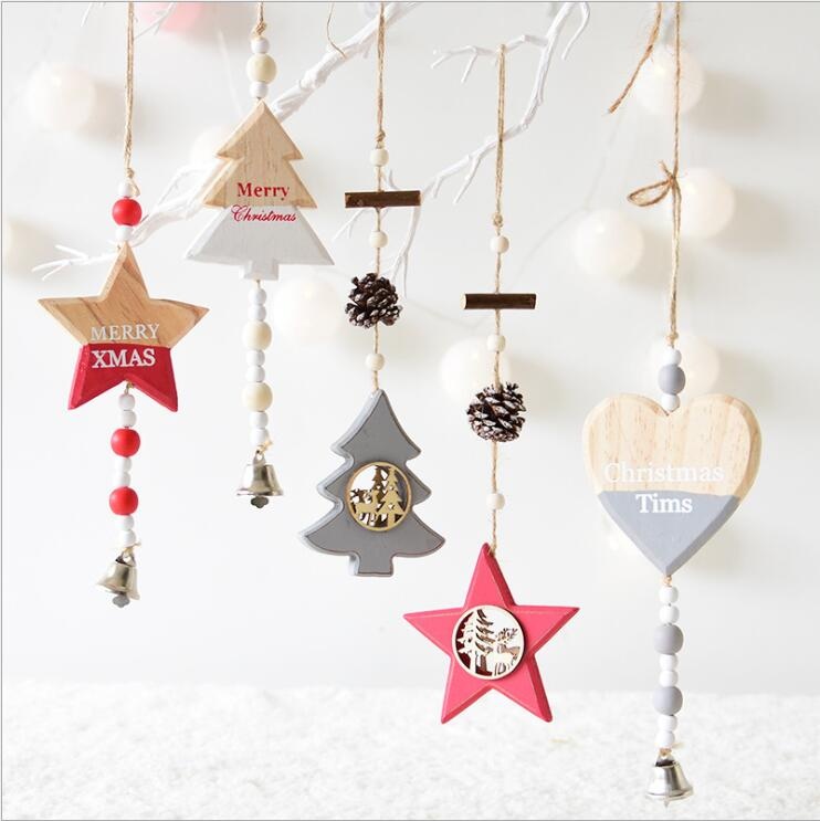 wooden craft pendant star heart christmas tree ornament for christmas party decoration