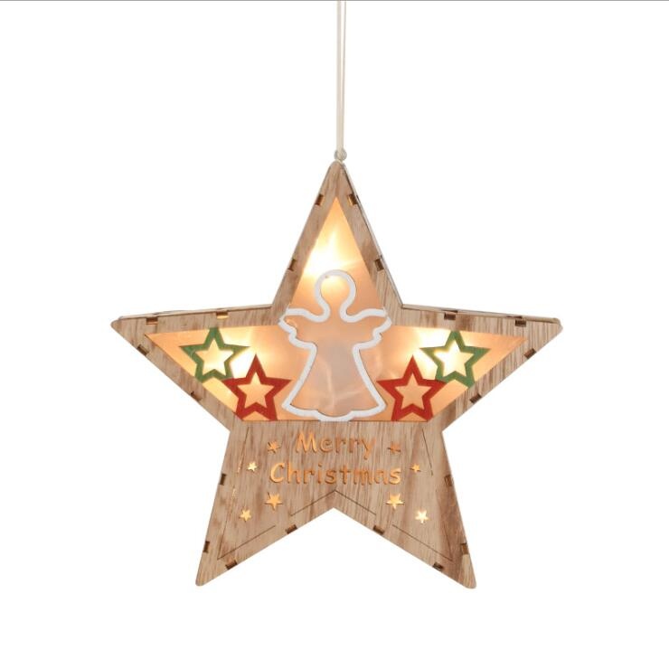 hanging gift Wooden star house with led light Pendant wall decoration for Christmas Decoration