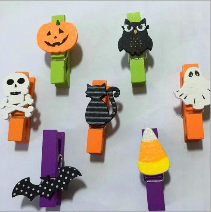 Promotional halloween theme clothes pin colorful wooden craft clip