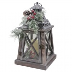 wooden LED christmas lantern with flowers decorative