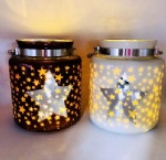 Glass hanging lantern with electroplating and lase star pattern