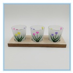 Set of 3 glass vintage candle holders with flower pattern for restaurant