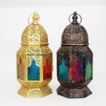 Hanging Moroccan Metal Lantern with colored Embossed Glass decoration