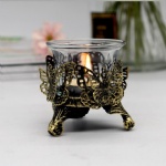 Antique Brush Gold metal hollow Candle holder with butterfly /rose design and telight cup