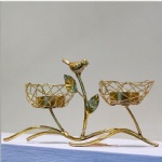 gold metal iron wire nest tealight holder with birds for wedding home decoration