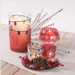 christmas snow design on red glass  votive candle holder