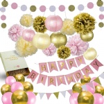 Pink Gold Paper Issue Balloon Kid Children One Year Birthday Girl 1st Birthday Decoration Set