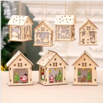 Wooden Christmas house hanging decoration with LED light