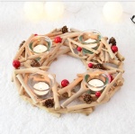 wooden wreath candle holder with tealight cup decoration